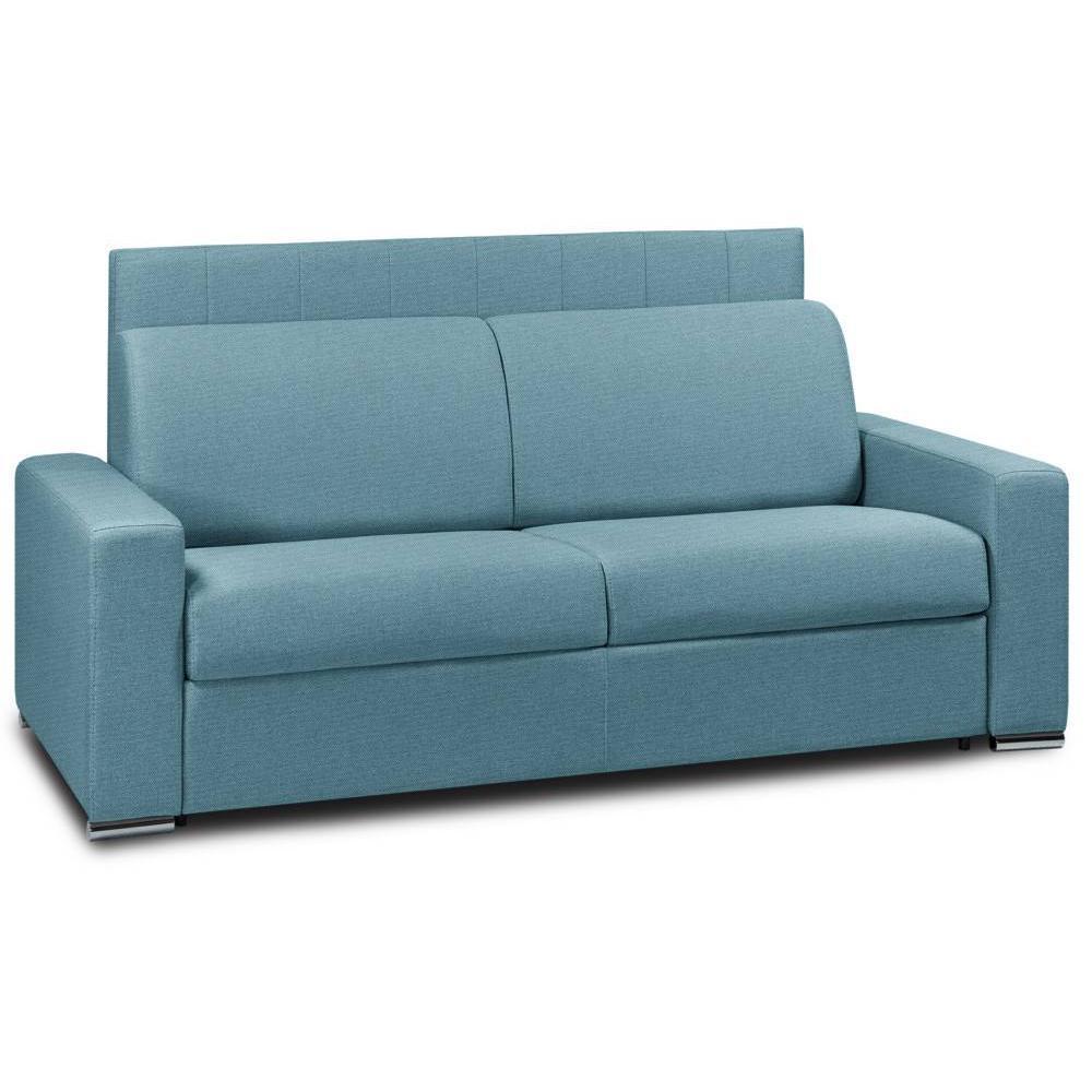 Canapé lit 3 places LEVALLOIS EXPRESS LATTES 140cm tête de lit intégrée Tweed vert matelas 16 cm