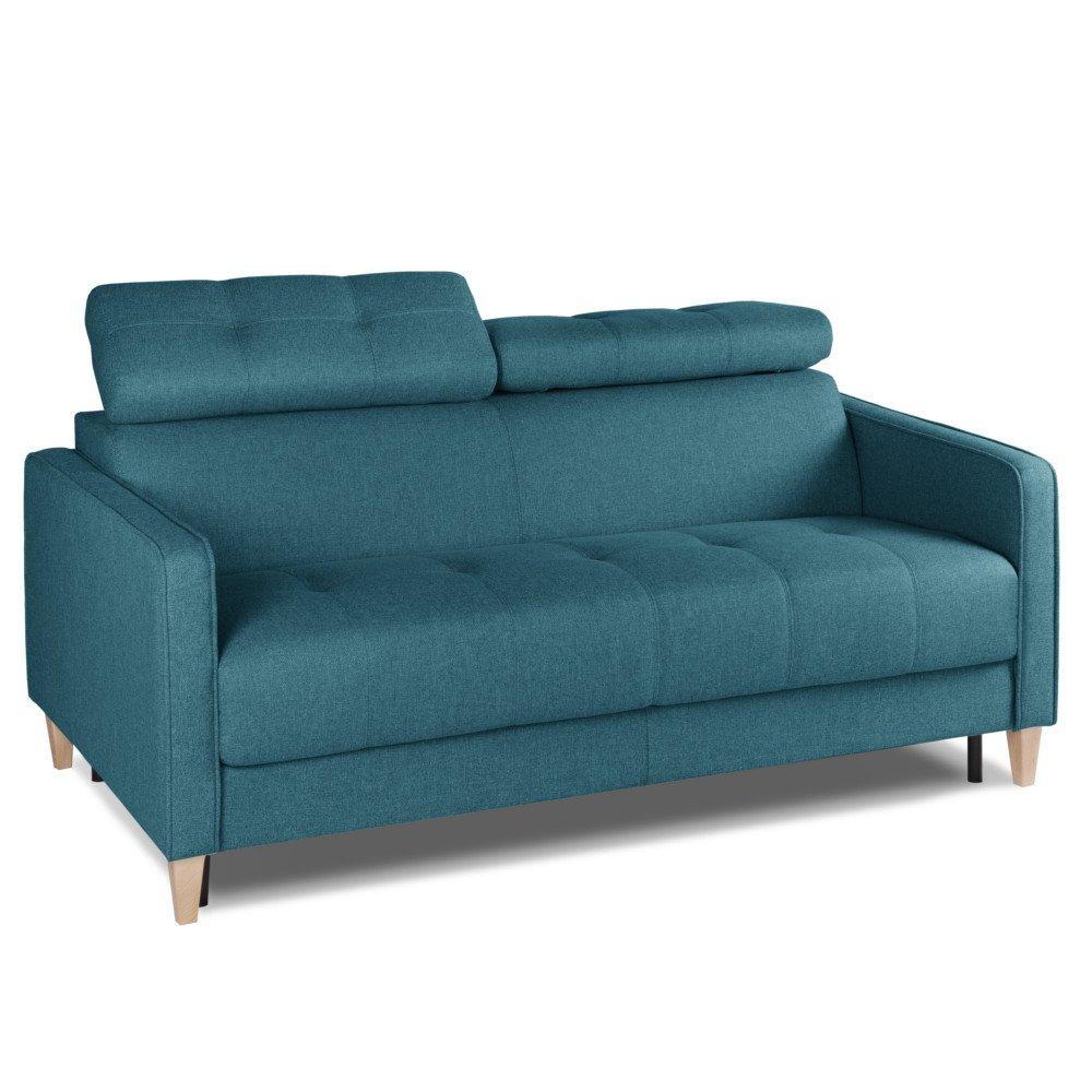 Canapé convertible GROENLAND 140cm EXPRESS sommier lattes RENATONISI matelas 16 cm Tweed bleu azur