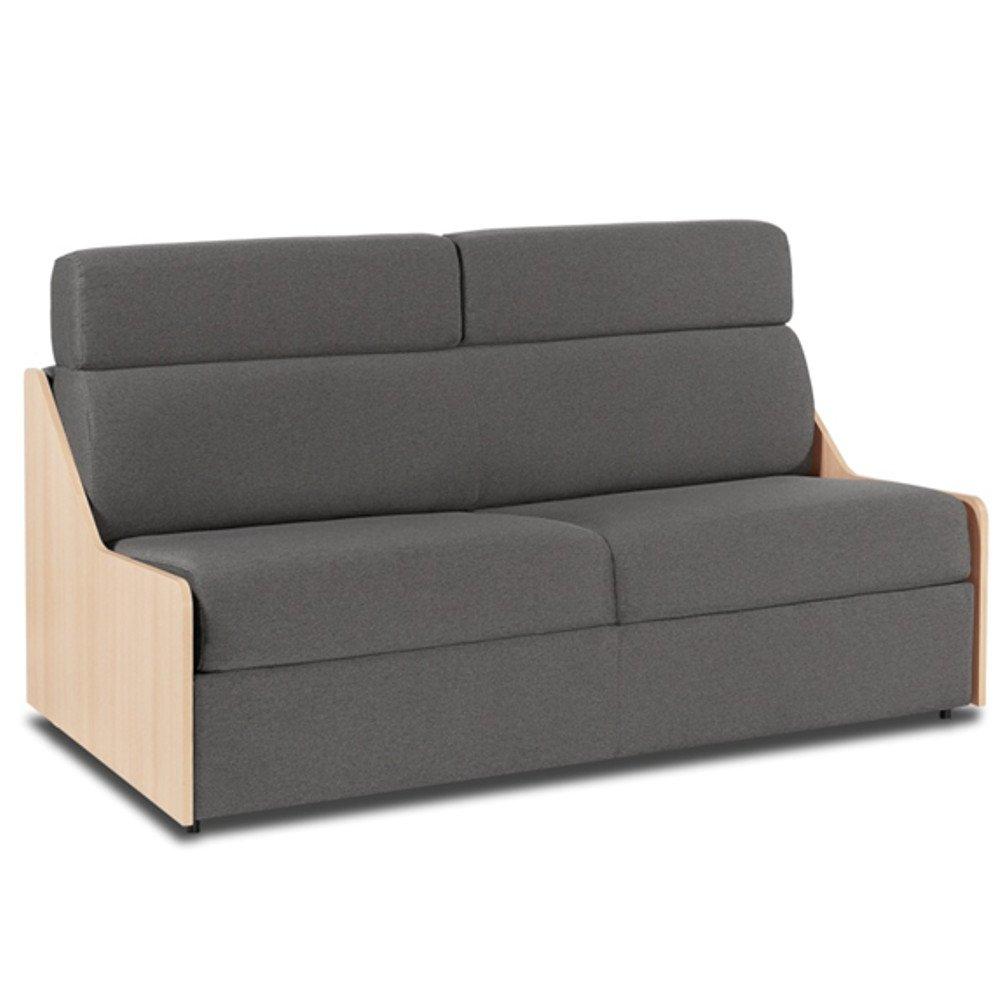Canapé lit compact 3-4 places MORPHEE convertible EXPRESS 160 cm matelas 16cm accoudoirs bois
