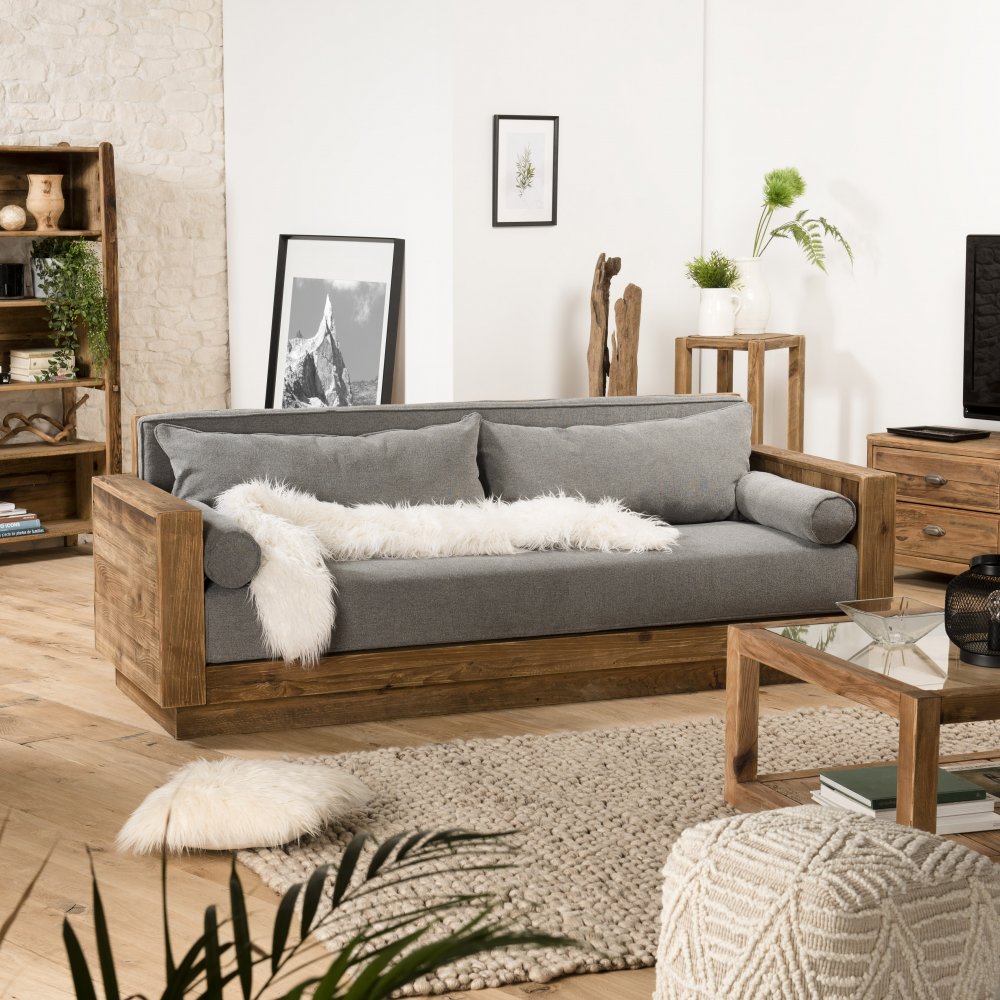 Canapé fixe 3 places scandinave SANDY en bois Pin recycle