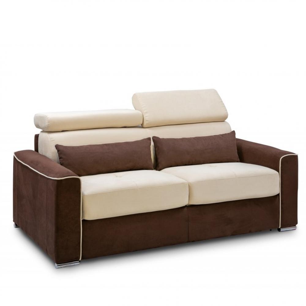 Canapé convertible EXPRESS CANBERRA 140cm matelas 16cm bicolore microfibre crème et marron