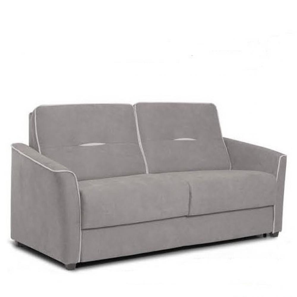 Canapé convertible EXPRESS 140 cm EMA matelas 20 cm tissu gris passepoil beige