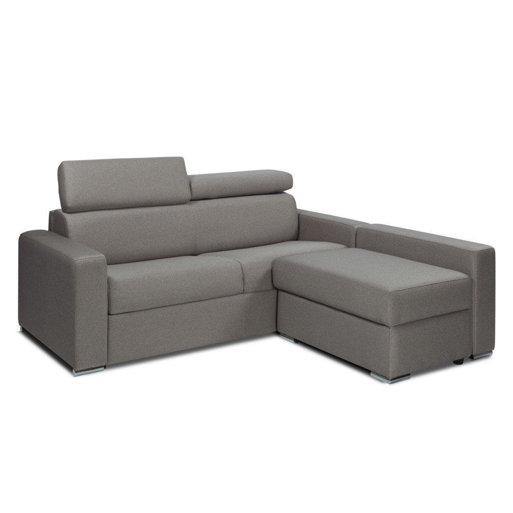 Canapé d'angle SIDNEY COMPACT express sommier lattes avec chauffeuse coffre Tweed gris silex matelas 16 cm