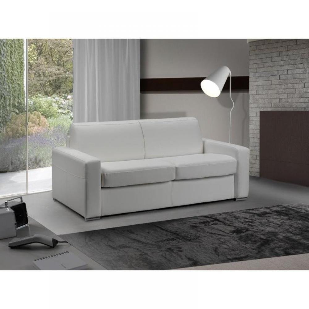 Canapé convertible express MASTER 140cm matelas 18cm Cuir Vachette Blanc cassé