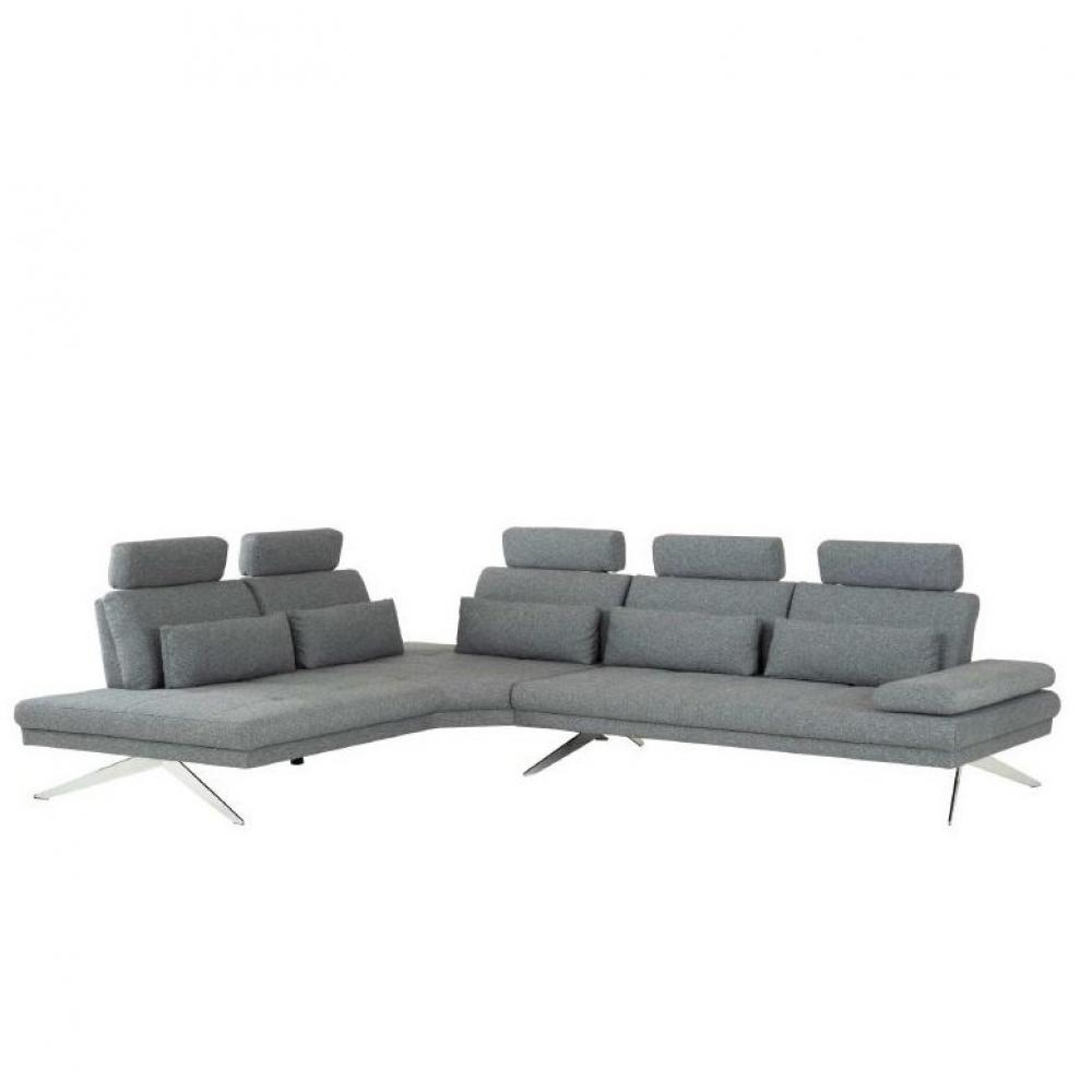 Canapé grand'angle FERNIE double profondeur retour gauche têtières tissu gris 305 x 240 cm