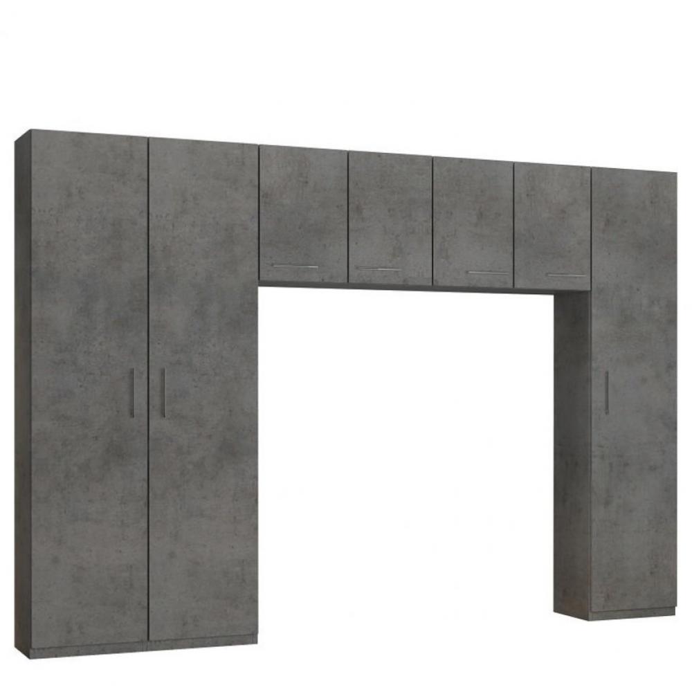Ensemble de rangement pont 4 portes gris béton largeur 320 cm