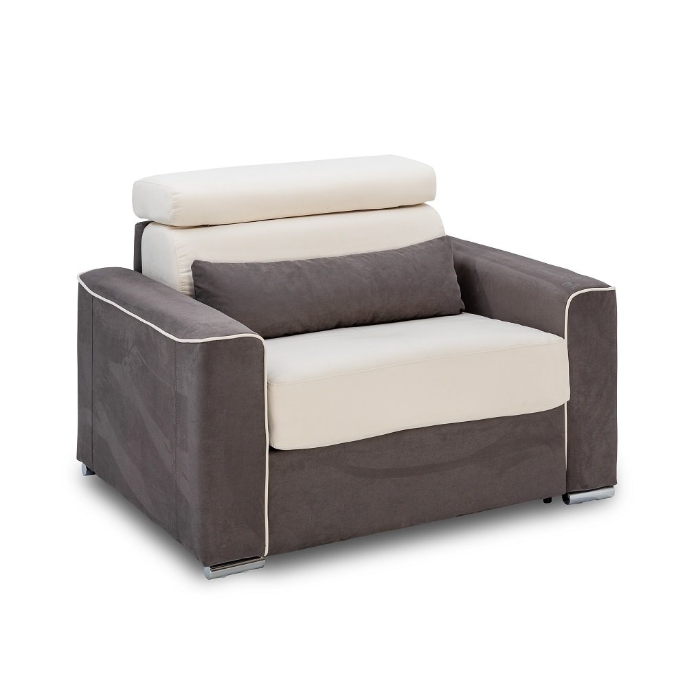 Fauteuil convertible EXPRESS CANBERRA 70cm matelas 16cm bicolore Microfibre ivoire et gris anthracite