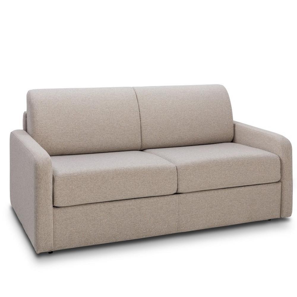 Canapé convertible express SPRING 140cm matelas ressorts 20cm tissu Tweed beige