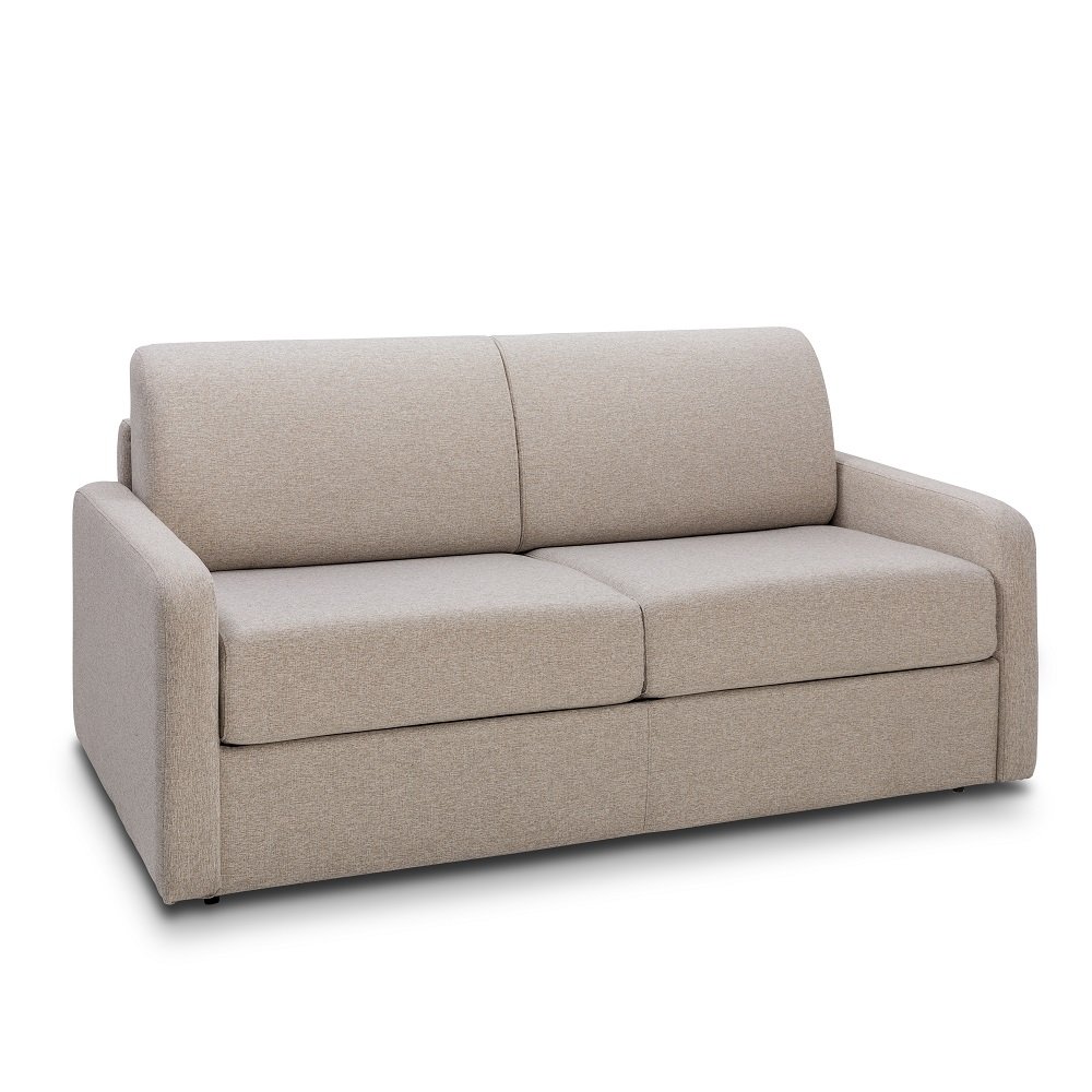 Canapé convertible express MAC MAHON sommier lattes 160cm matelas 16cm tissu Tweed beige