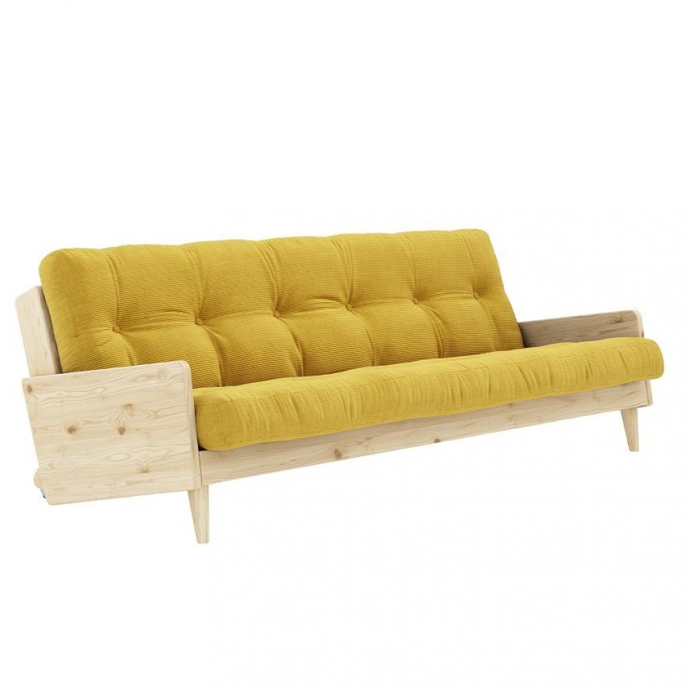 Canapé 3 places convertible INDIE style scandinave futon miel couchage 130*190 cm.