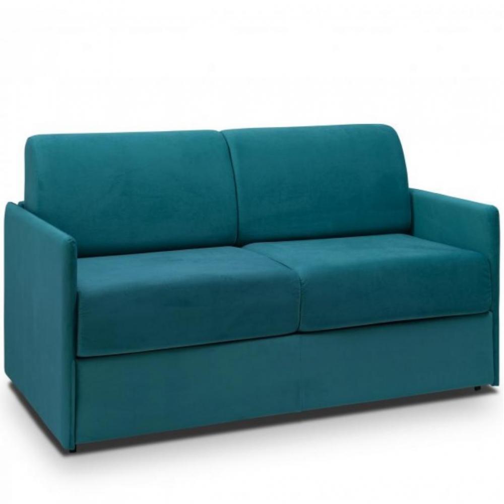 COLOSSE - Canapé convertible velours bleu paon