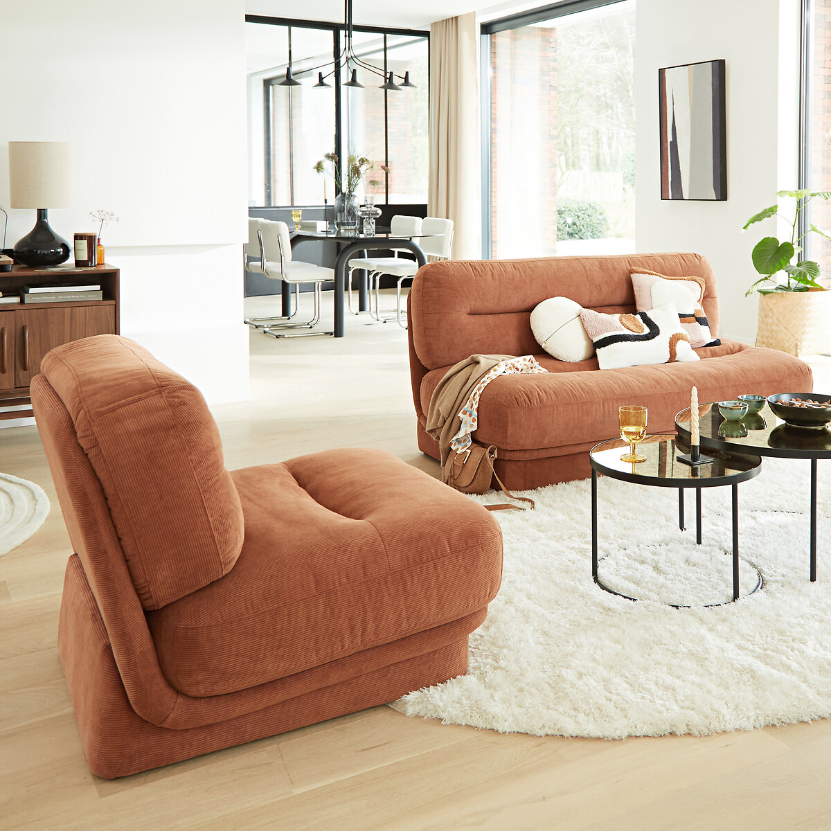 Banquette modulable velours, 2 places, Jonas
