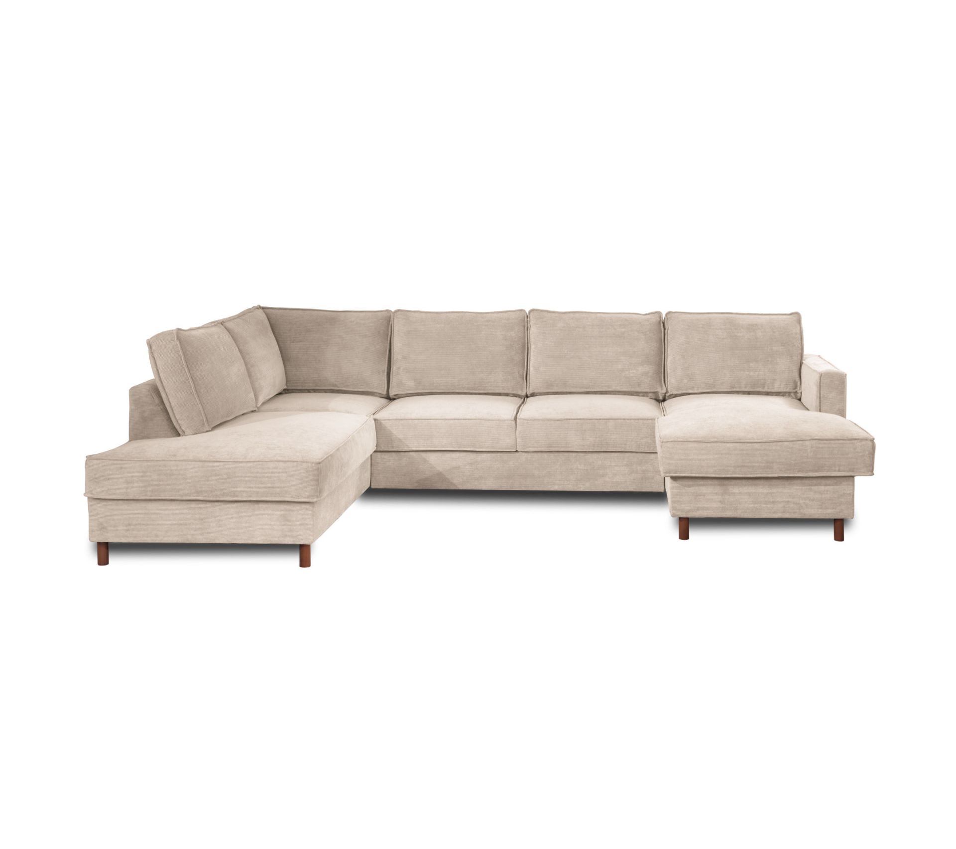 Lena - Canapé Panoramique D'angle Gauche 7 Places   Convertible Avec Coffre   En Velours Cotele   Bestmobilier   Beige