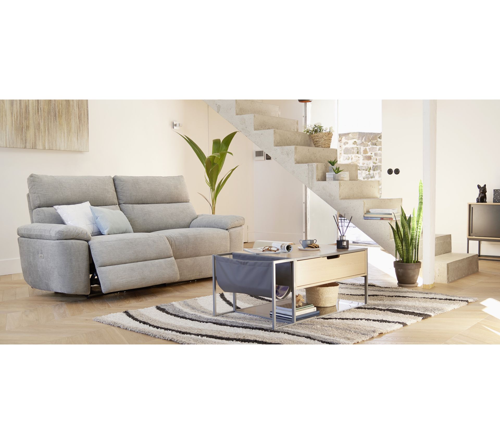 Canapé 3 places 2 relax electriques ORION tissu gris clair