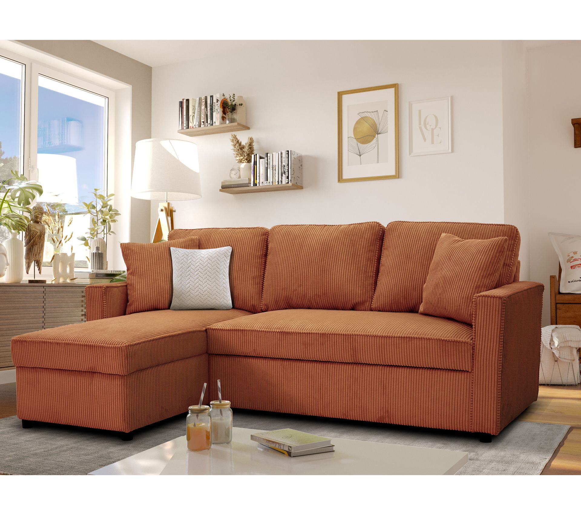 Oz - Canapé convertible relax Velours côtelé terracotta