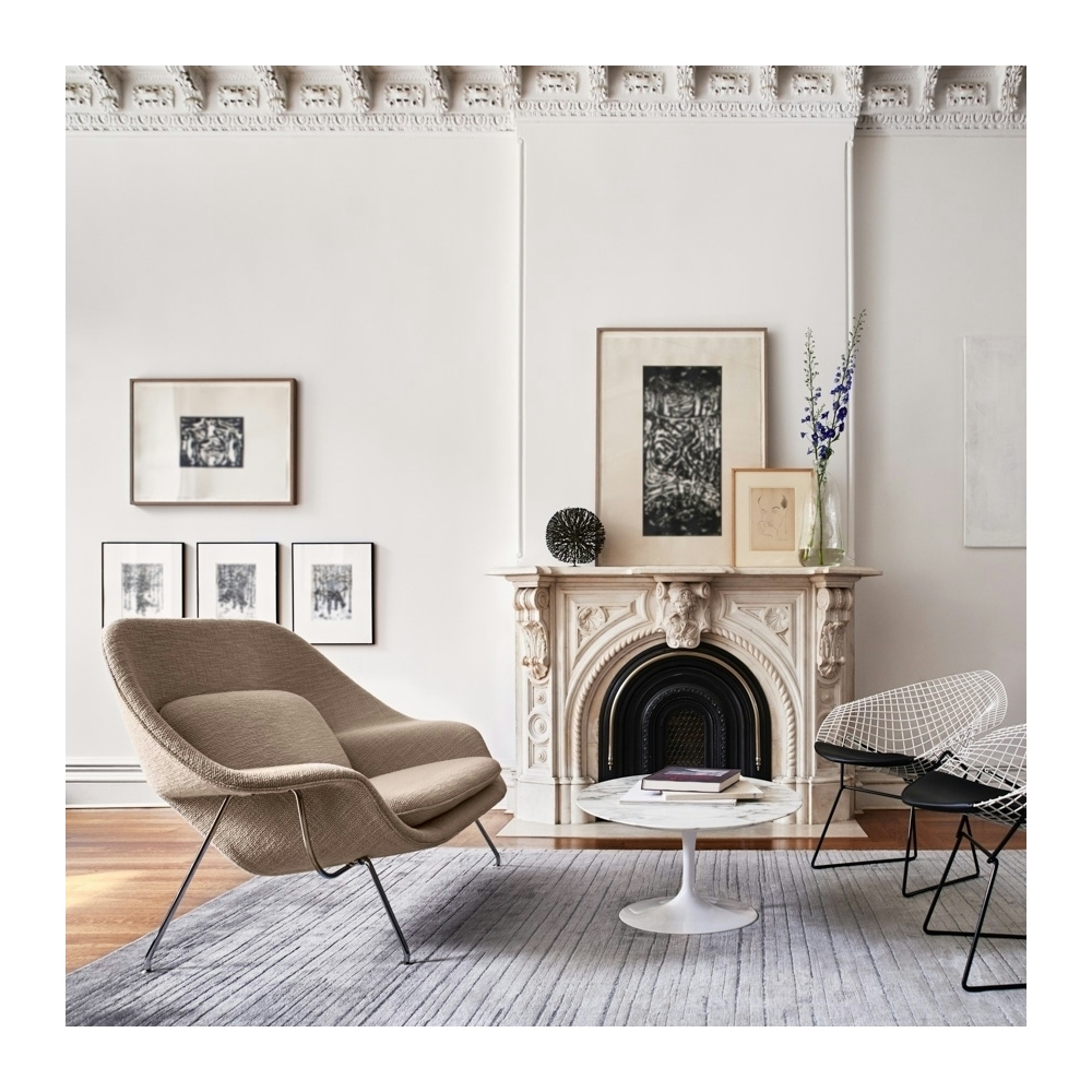 Canapé Saarinen Womb  - Cato - jaune - Chrome brillant - relax - Remplissage Fibre de Polyester