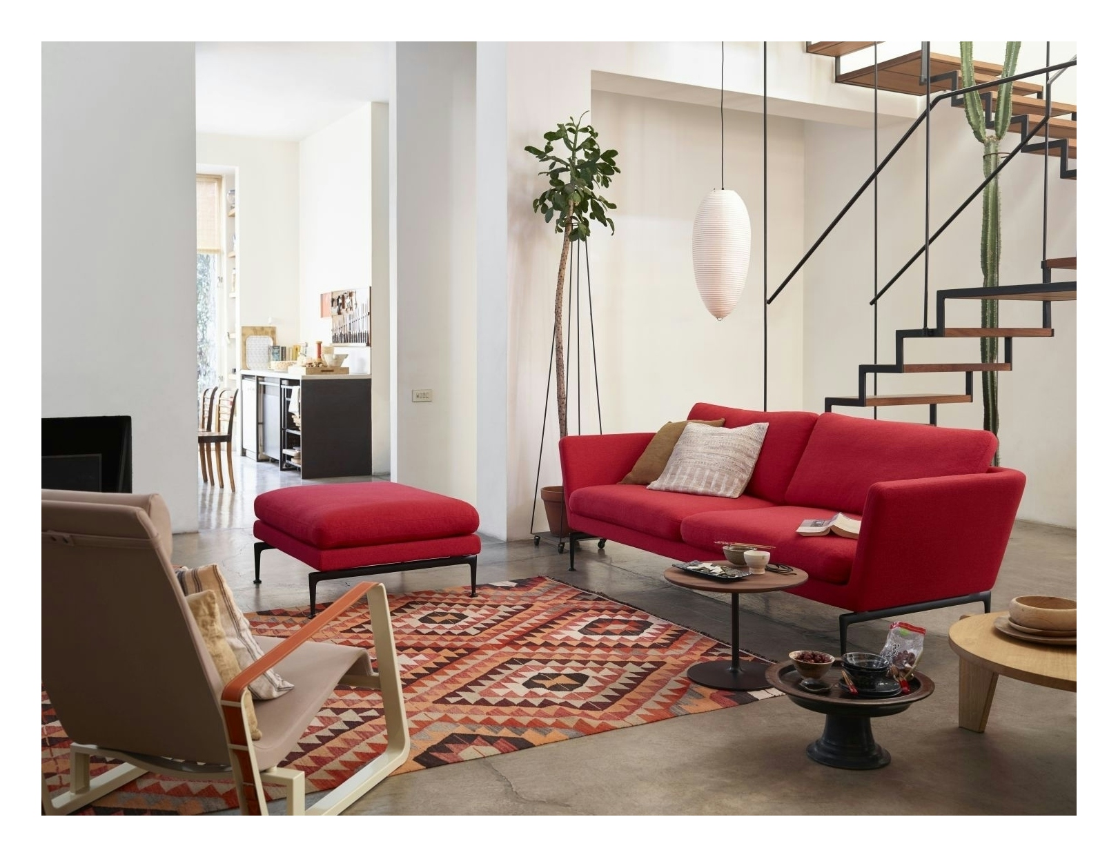 Vitra Canapé 2 places Suita - noir basique enduit de poudre - Corsaro mélange marron foncé - Coussin de dossier classique