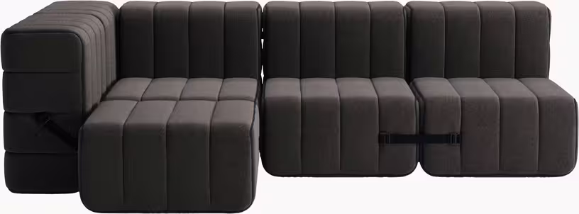 Curt - canapé modulable d'angle en tissu jet gris marron 238x170x68cm - Vue supplémentaire 2