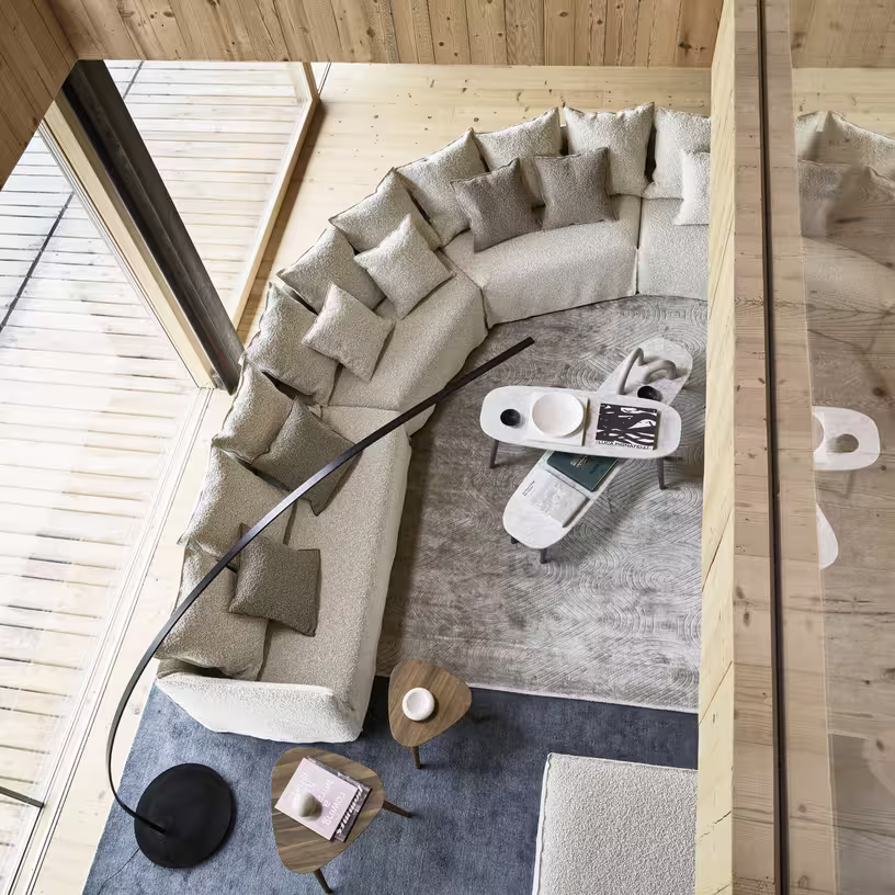 Module arrondi droit de canapé déhoussable en tissus lino bianco ghost 35