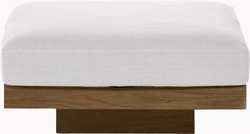 Rudolph - ottoman en bois cognac et aluminium avec coussin blanc cm