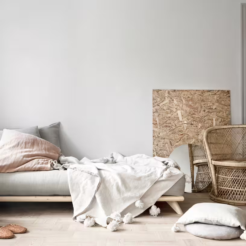 Senza - canapé 2 places en pin et matelas beige 200x90cm