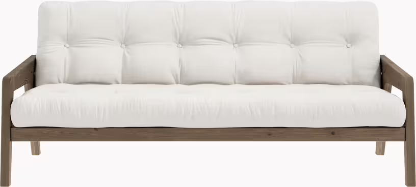 Grab - canapé-lit en bois de pin laqué marron foncé et tissu naturel cm