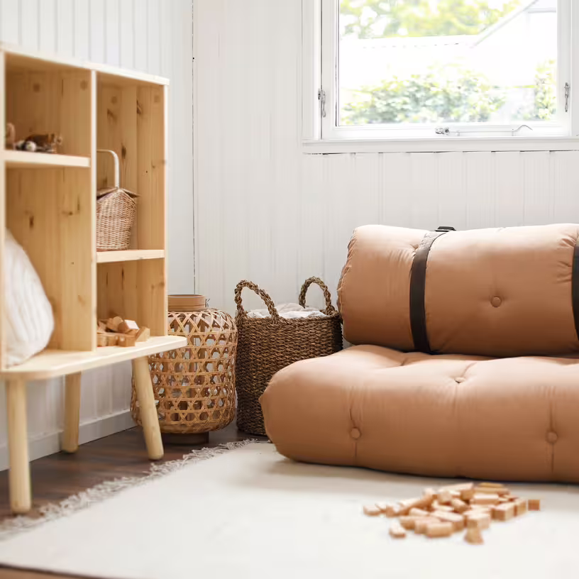 Buckle-up - futon canapé convertible en coton mocca 140x95x60cm