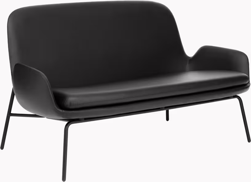 Era - canapé avec pieds en acier noir et assise en cuir noir