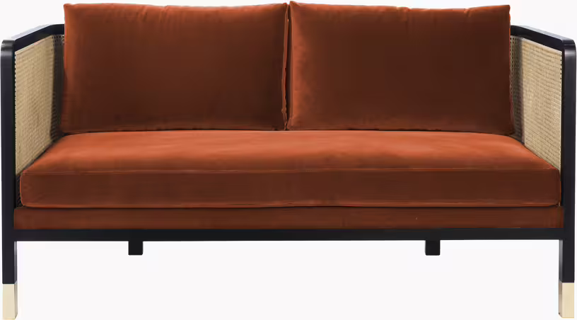 Canapé 2 places en velours rouge orangé - Vue supplémentaire 1