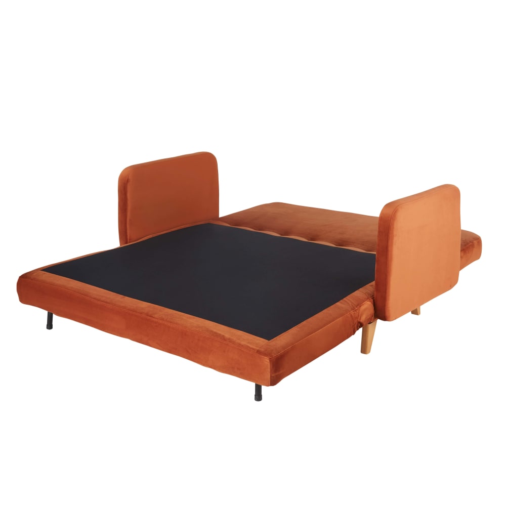 Nia - Canapé clic-clac 2/3 places velours orange écureuil - Vue supplémentaire 3