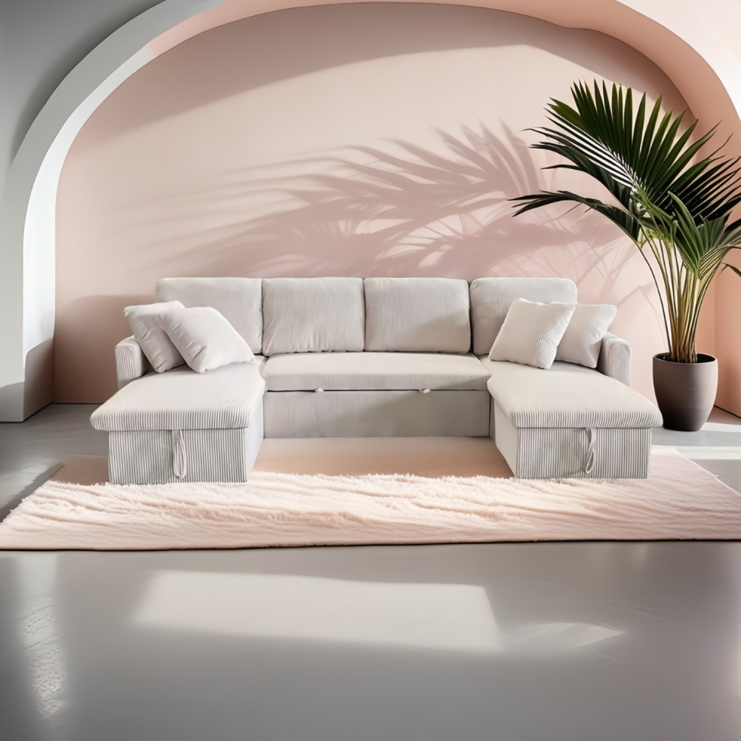 mahe - Canapé convertible velours côtelé Beige