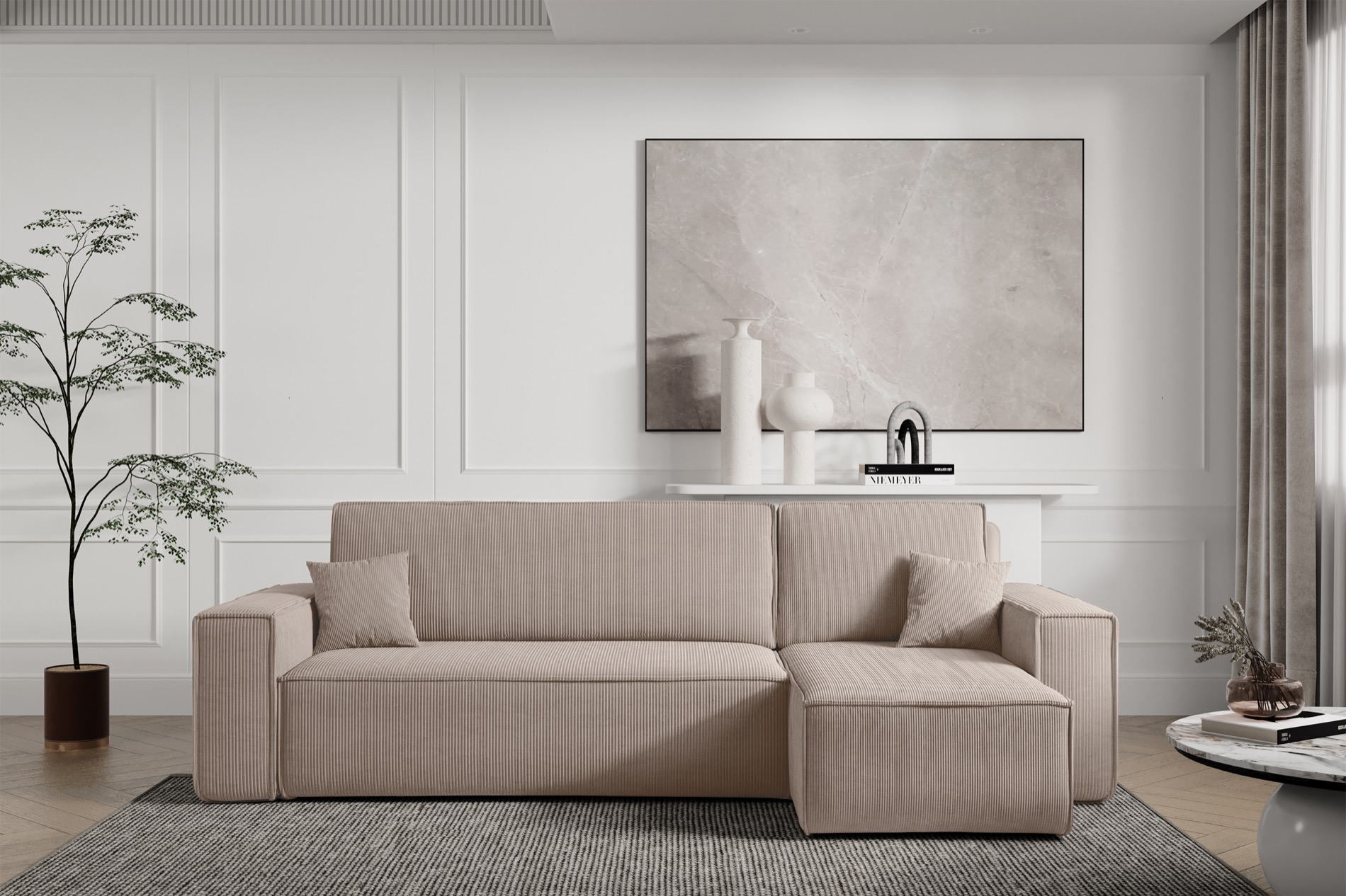 scarlo-l - Canapé velours côtelé Beige