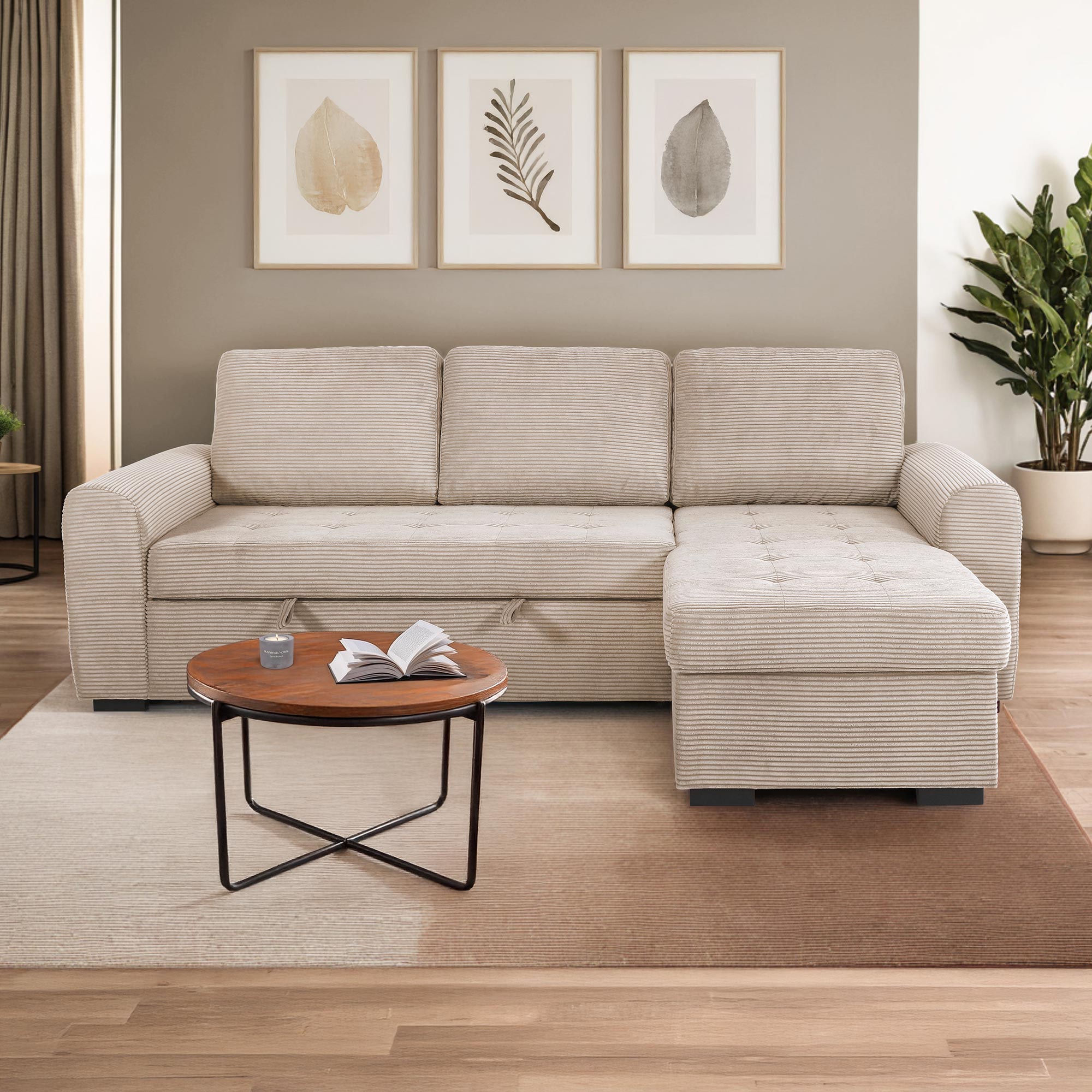 emeline - Canapé convertible velours côtelé Beige