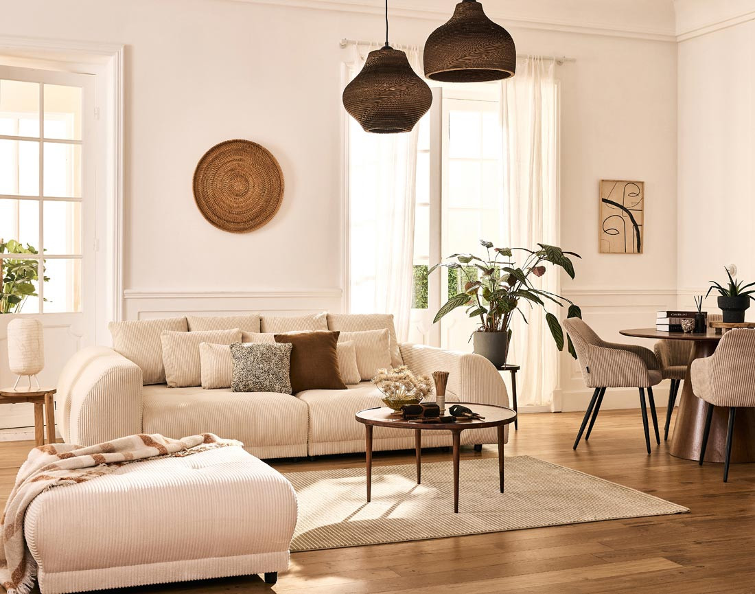 amadora - Canapé velours côtelé Beige