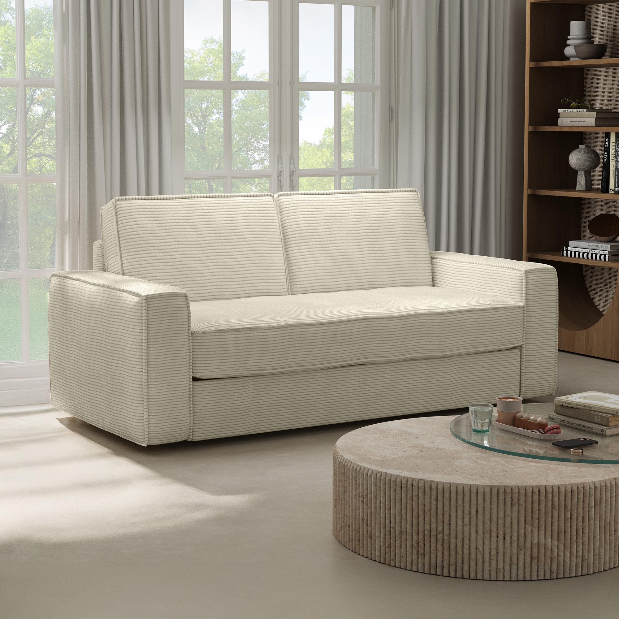 mindy - Canapé convertible velours côtelé Beige
