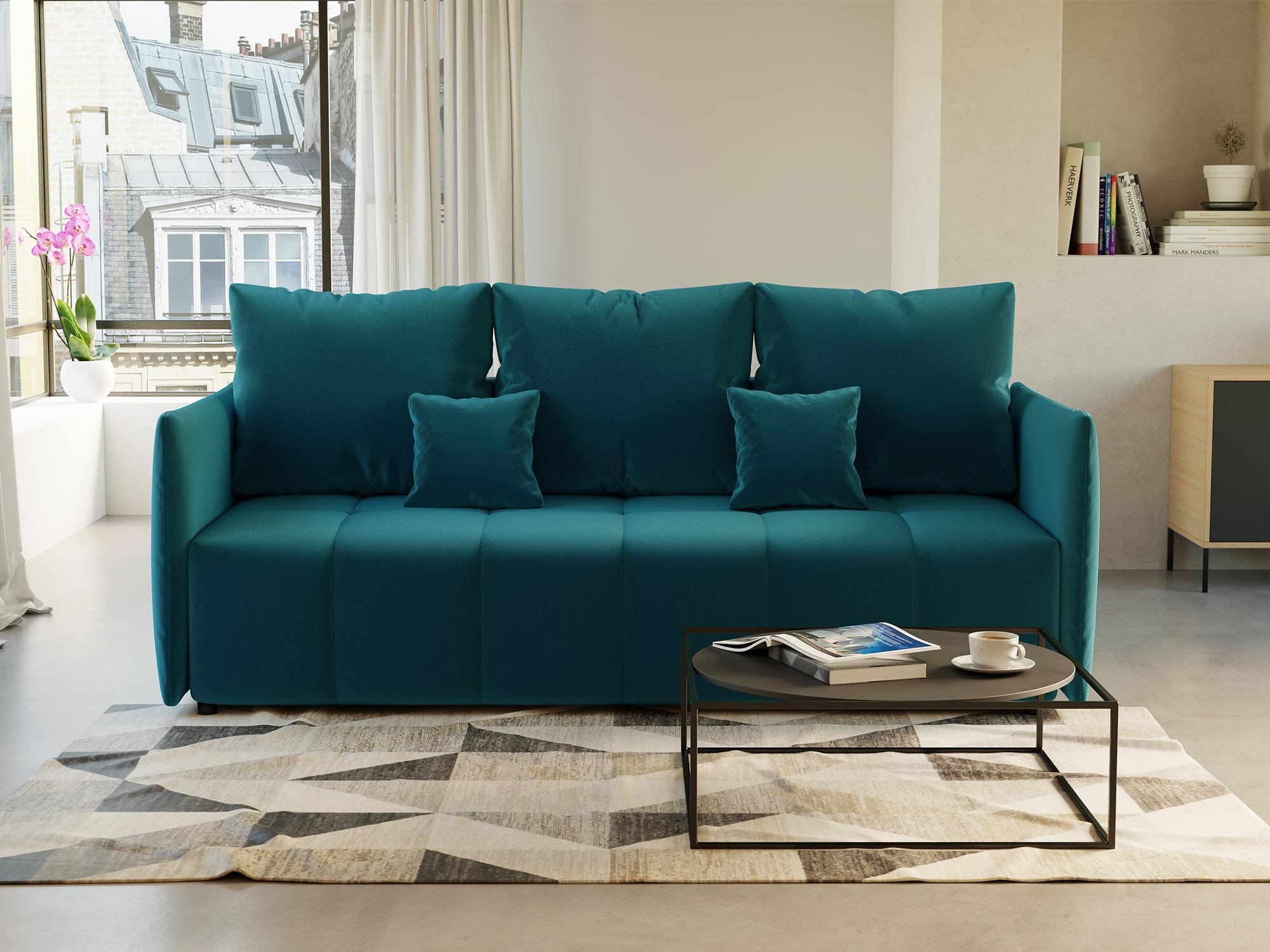 petra - Canapé convertible velours Bleu