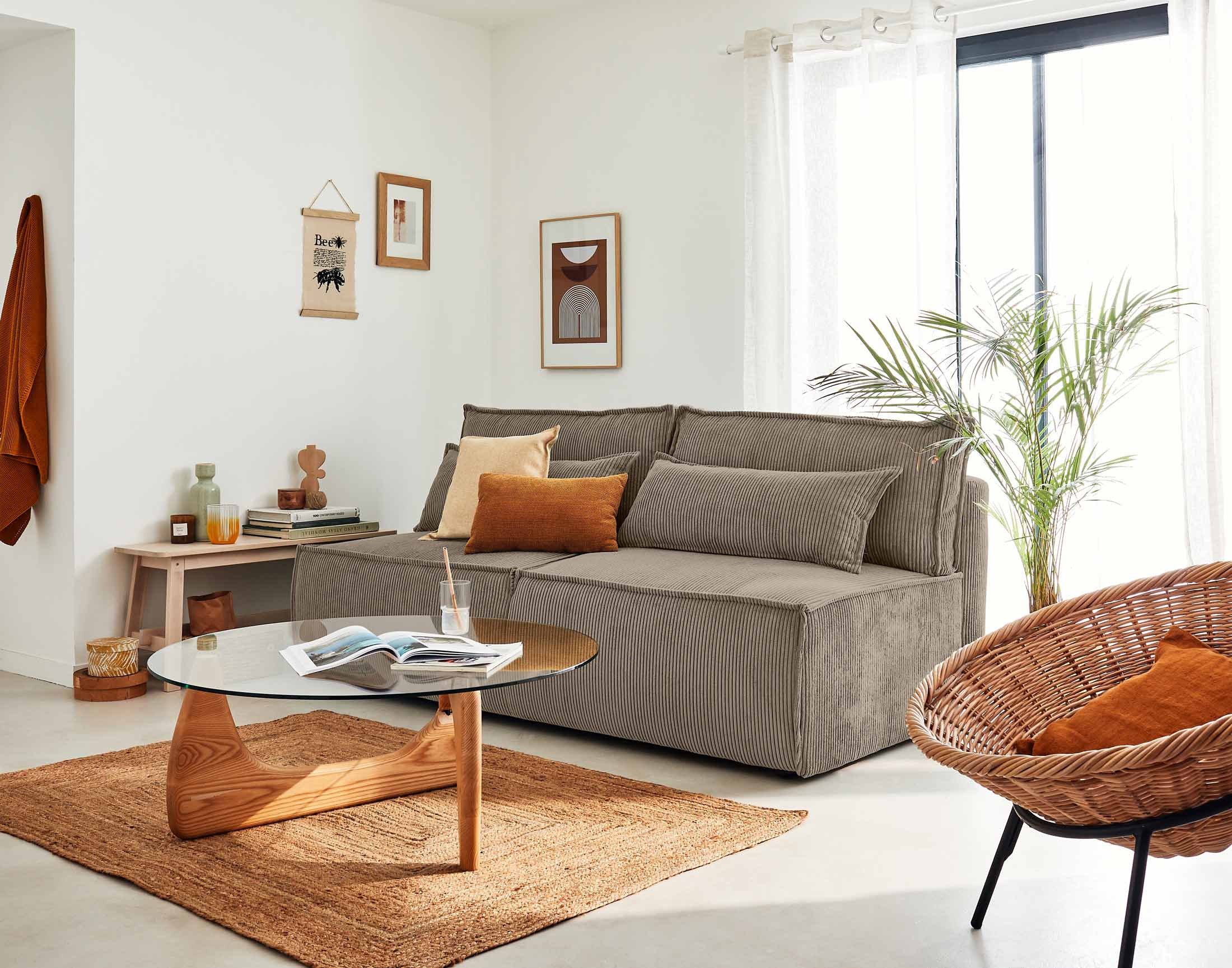 kiara - Canapé convertible velours côtelé beige