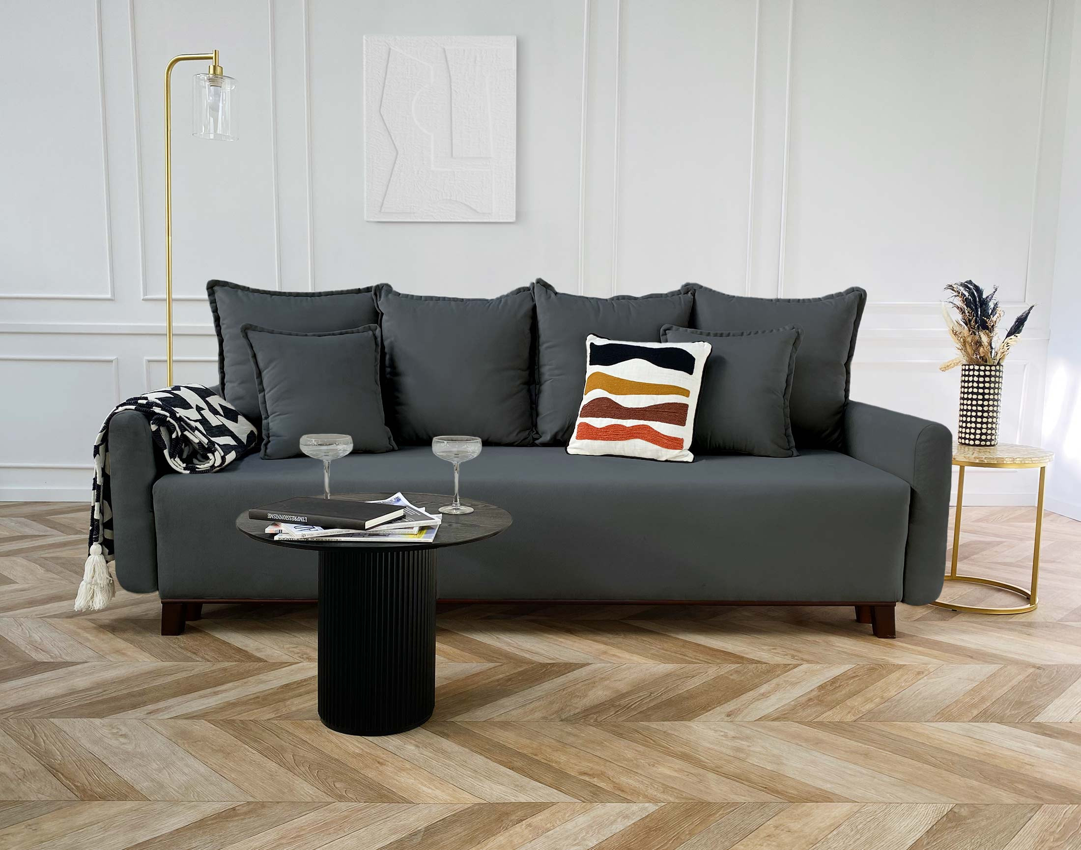 apia - Canapé convertible velours Gris