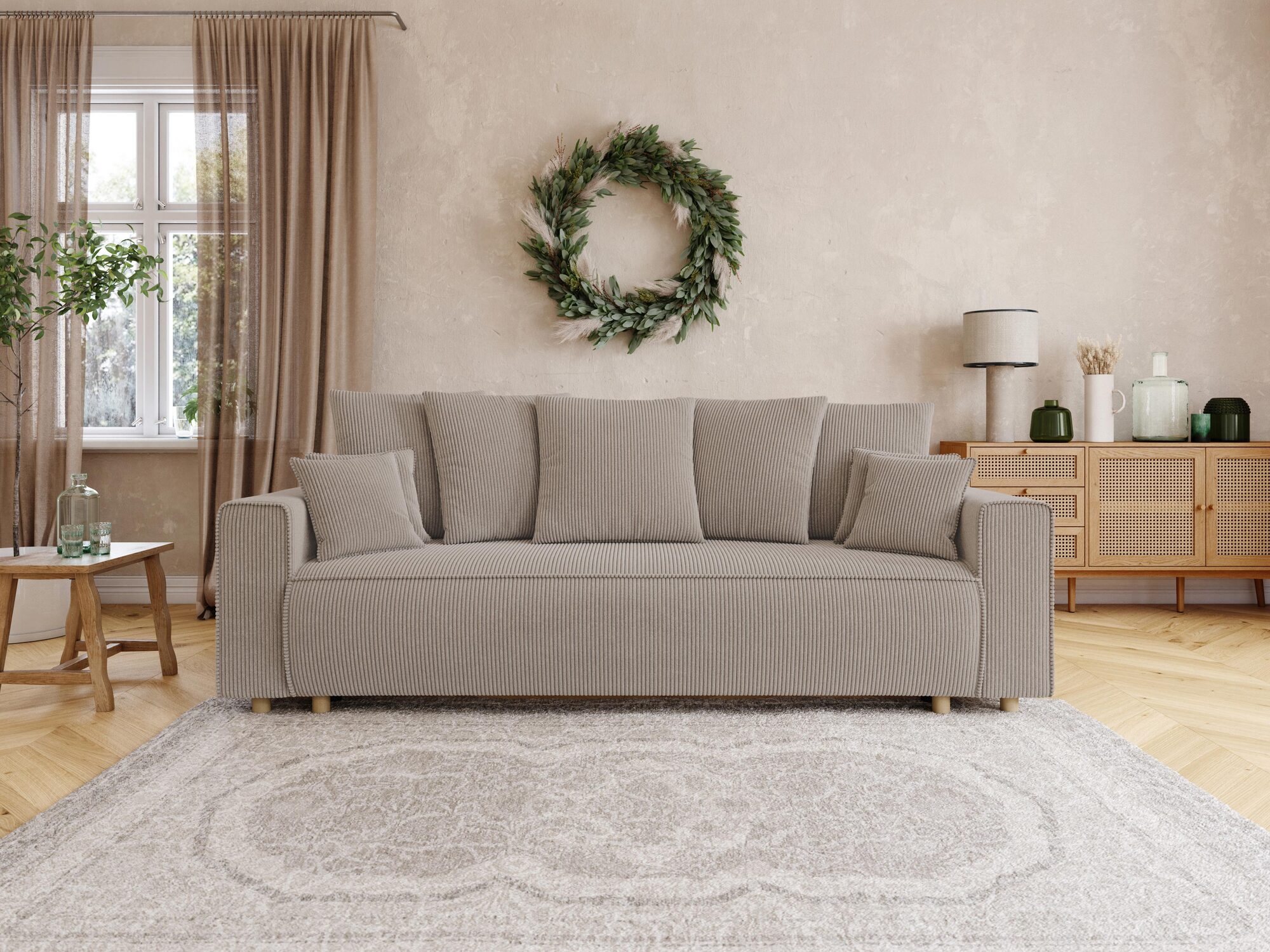 chartrons - Canapé convertible velours côtelé beige