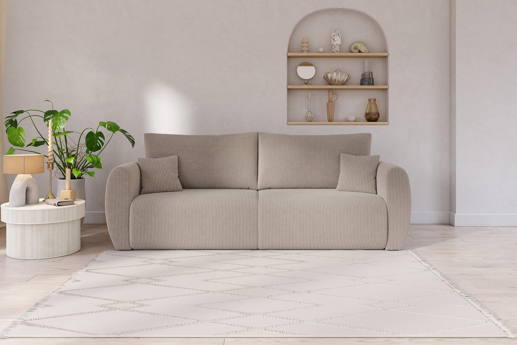 refa - Canapé convertible velours côtelé beige