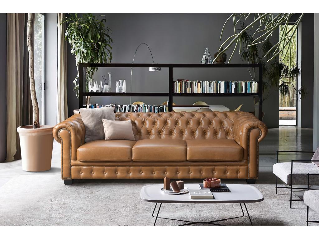 brenton - Canapé cuir Beige
