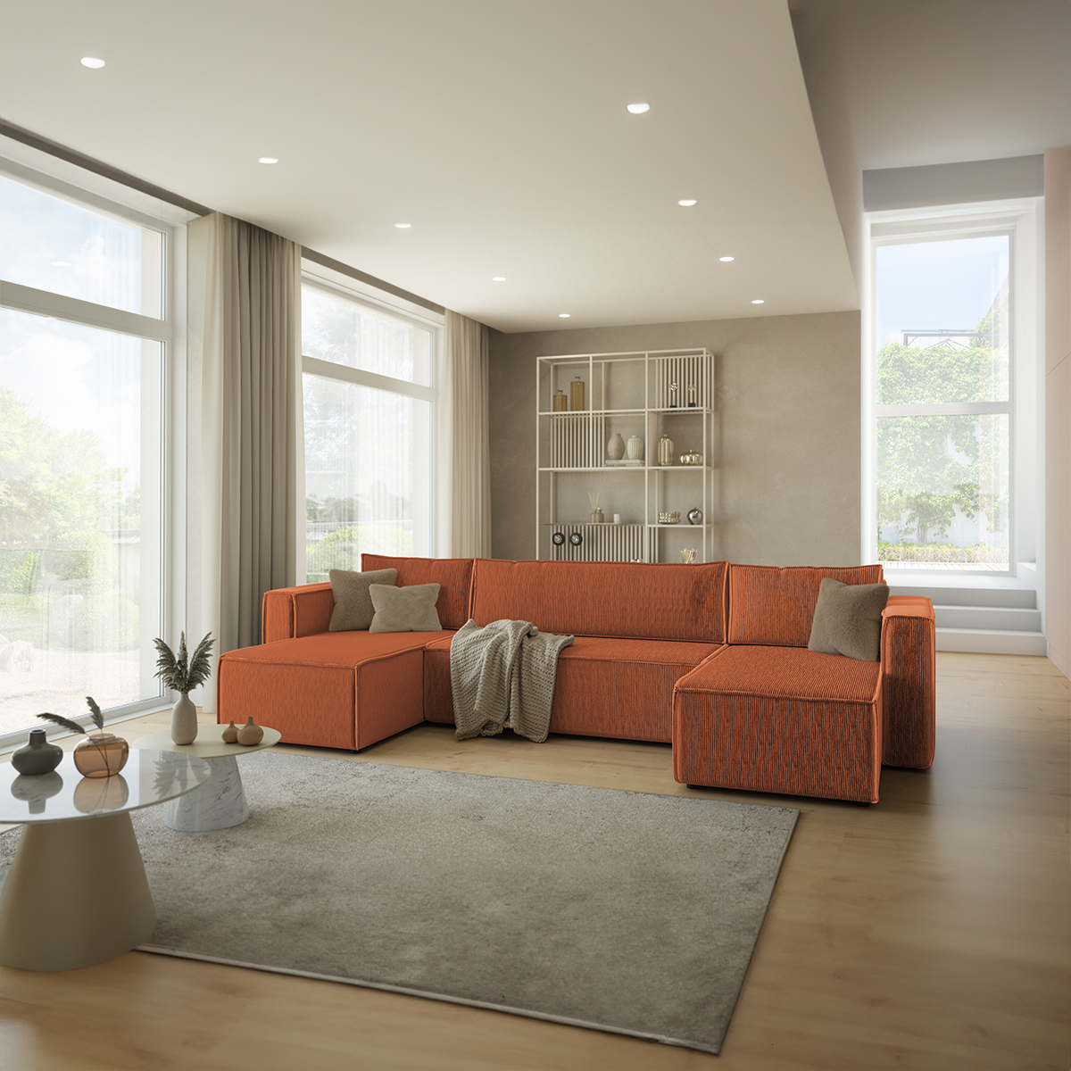 ezekiel - Canapé convertible velours côtelé Orange