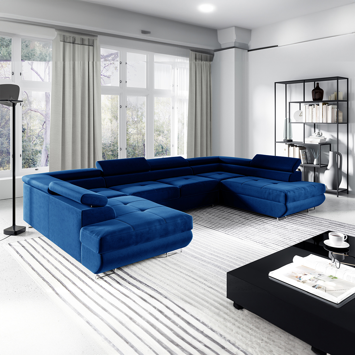 wilson - Canapé relax convertible velours Bleu