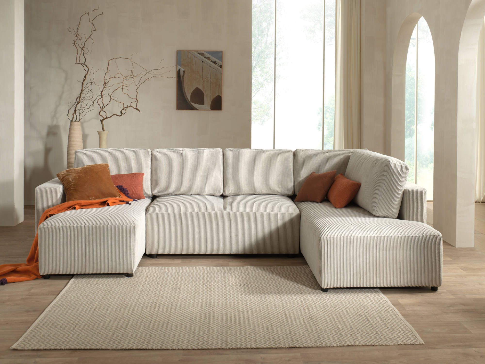 livy - Canapé convertible velours côtelé Beige
