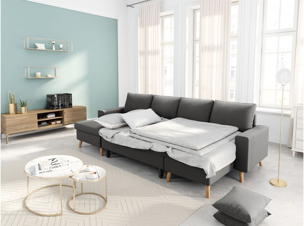 Canapé d'angle panoramique 6 places MARIA SCANDINAVE convertible en tissu déperlant - Vue supplémentaire 1
