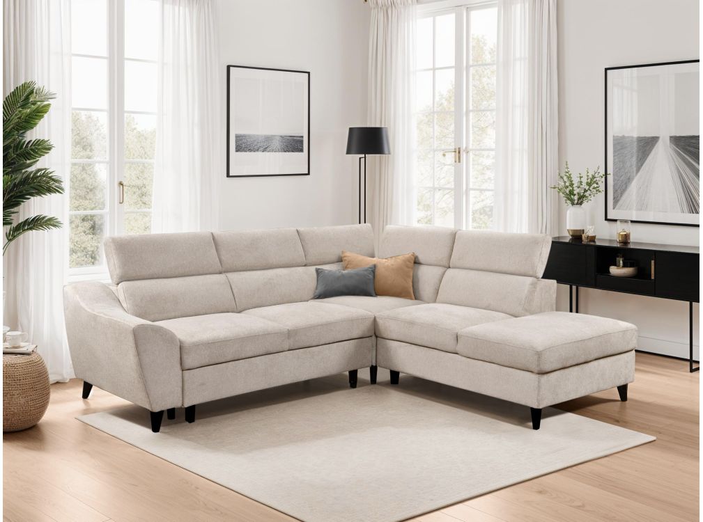 Canapé d'angle VERLA 4 places convertible avec coffre en tissu