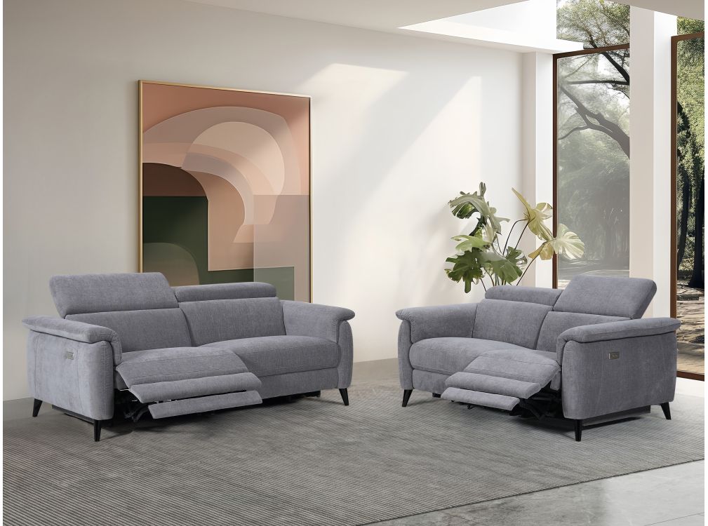 Ensemble de canapé relax électrique 2 et 3 places OLMIA en tissu