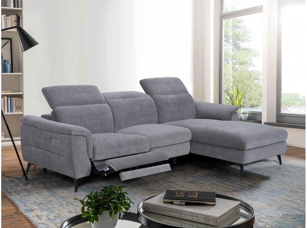 Canapé d'angle de relaxation électrique SHELBY avec 1 assise relax