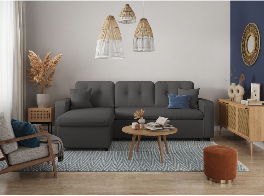 MARIUS - Canapé d'angle convertible réversible en tissu