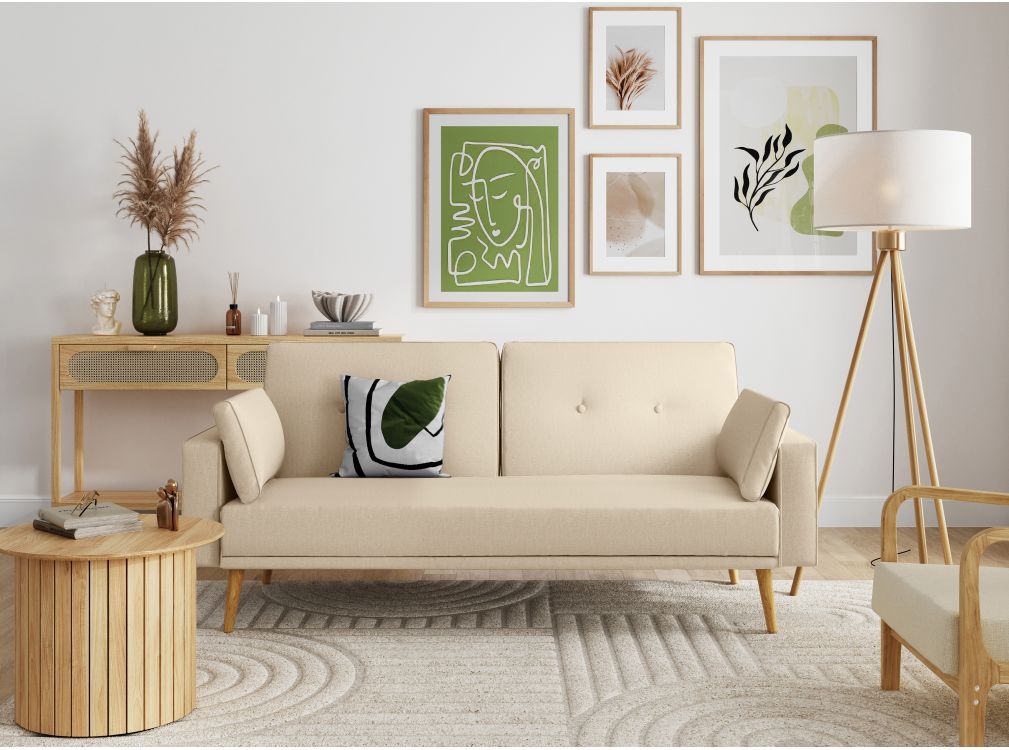 Canapé droit scandinave ELGA convertible 3 places en tissu